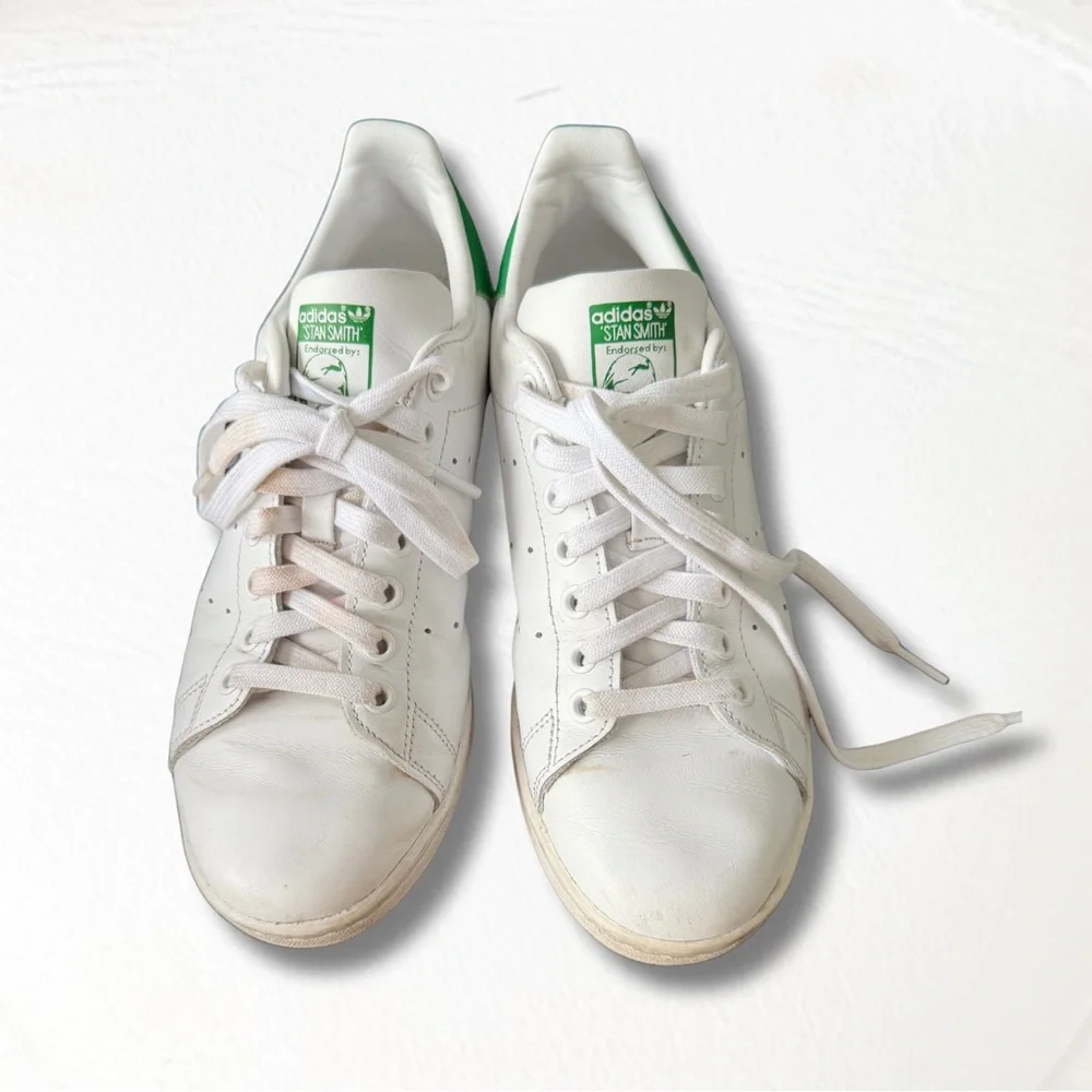 Adidas Stan Smith White and Green Shoes - Picture 1 of 6